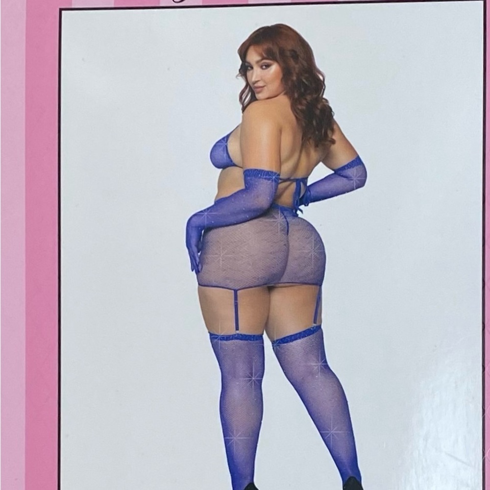 plus size Rave outfit 5 pc Rhinestone Fishnet set queen size - Picture 4 of 4